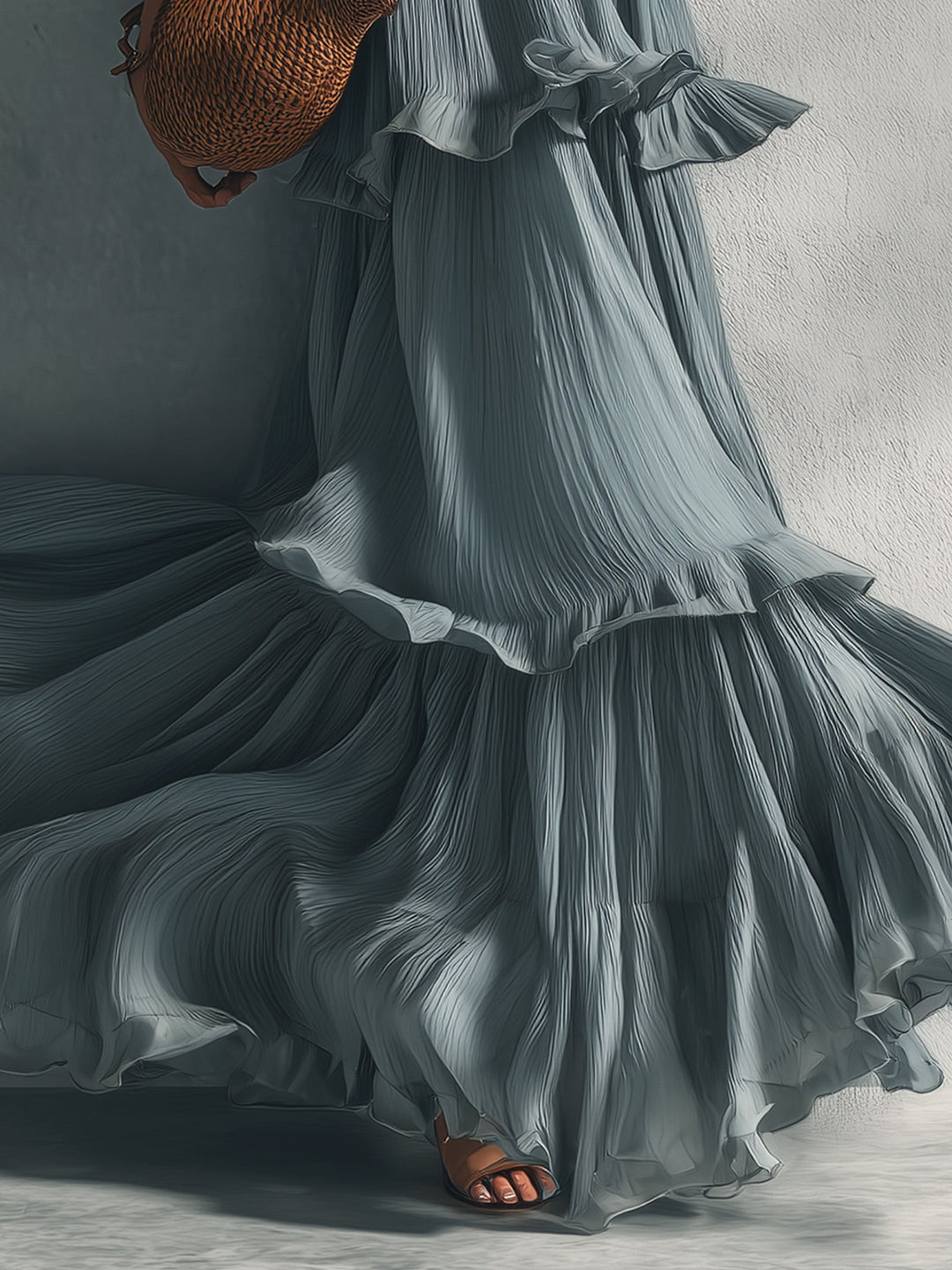 Blue  Sleeveless Pleated Chiffon Maxi Dress