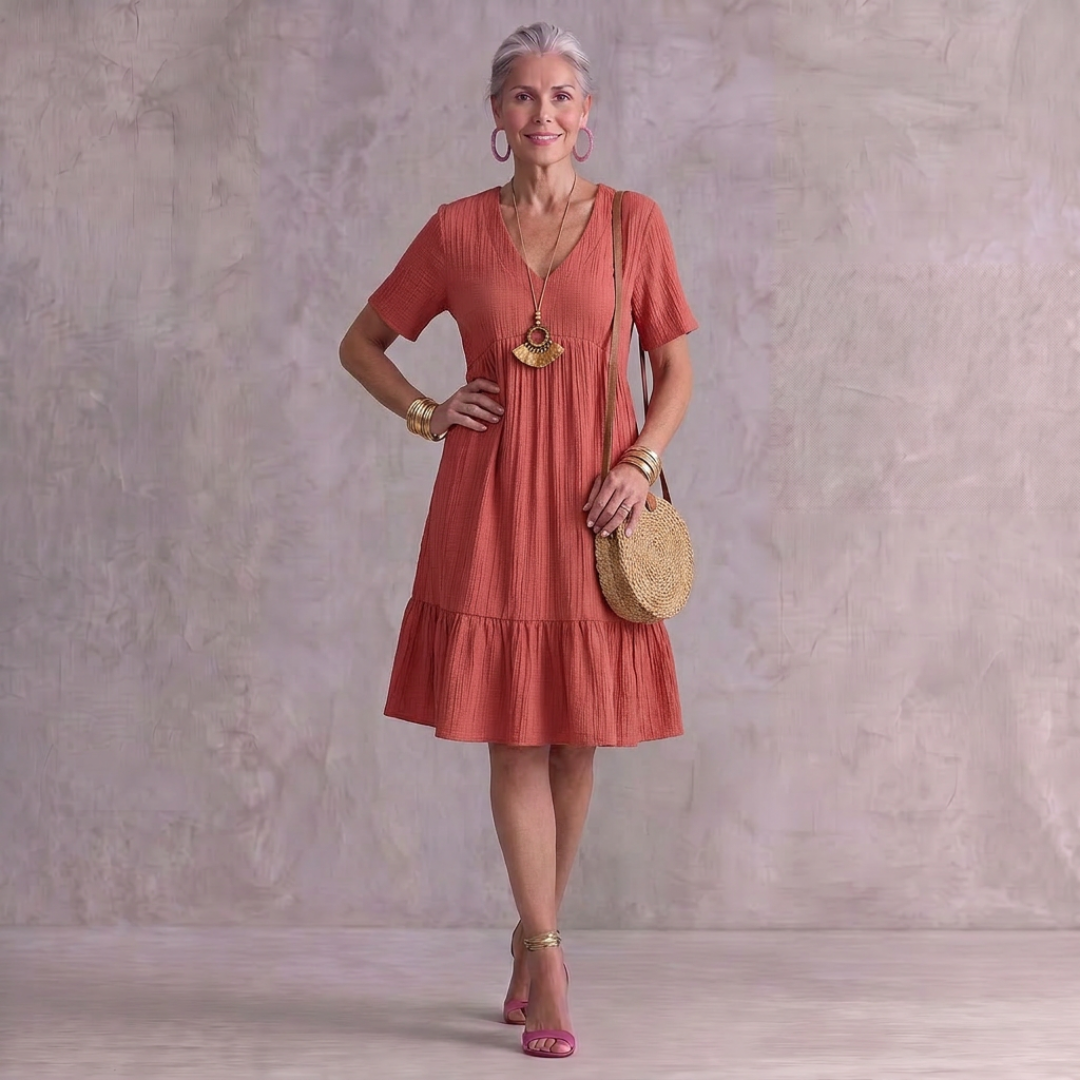 Lynda Elegant Layered Dress with Tummy Coverage