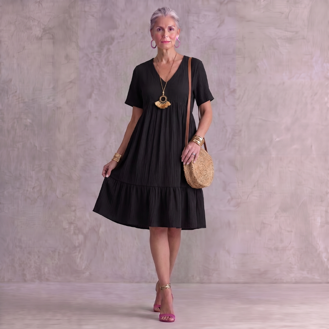 Lynda Elegant Layered Dress with Tummy Coverage