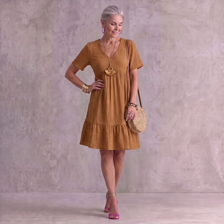 Lynda Elegant Layered Dress with Tummy Coverage