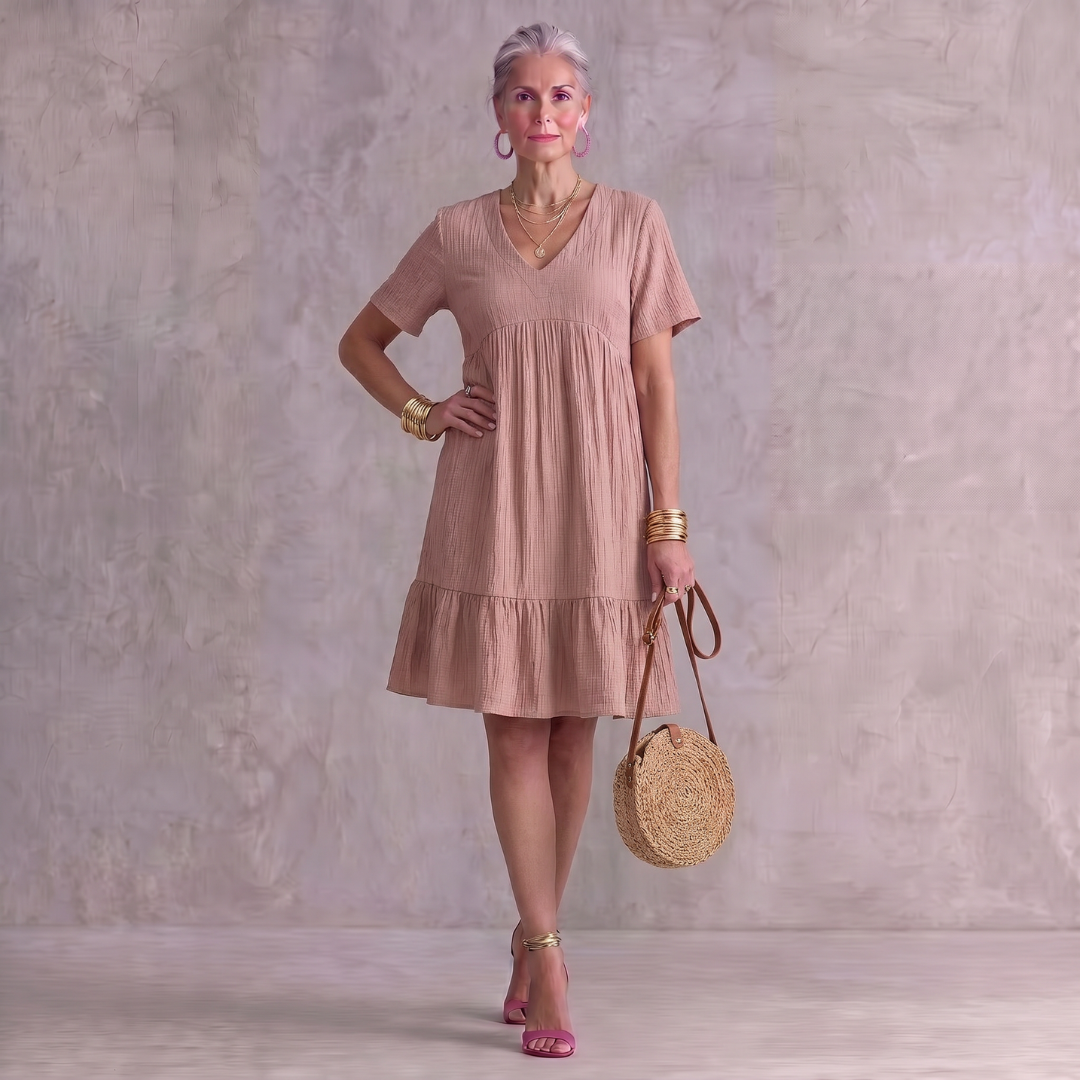 Lynda Elegant Layered Dress with Tummy Coverage