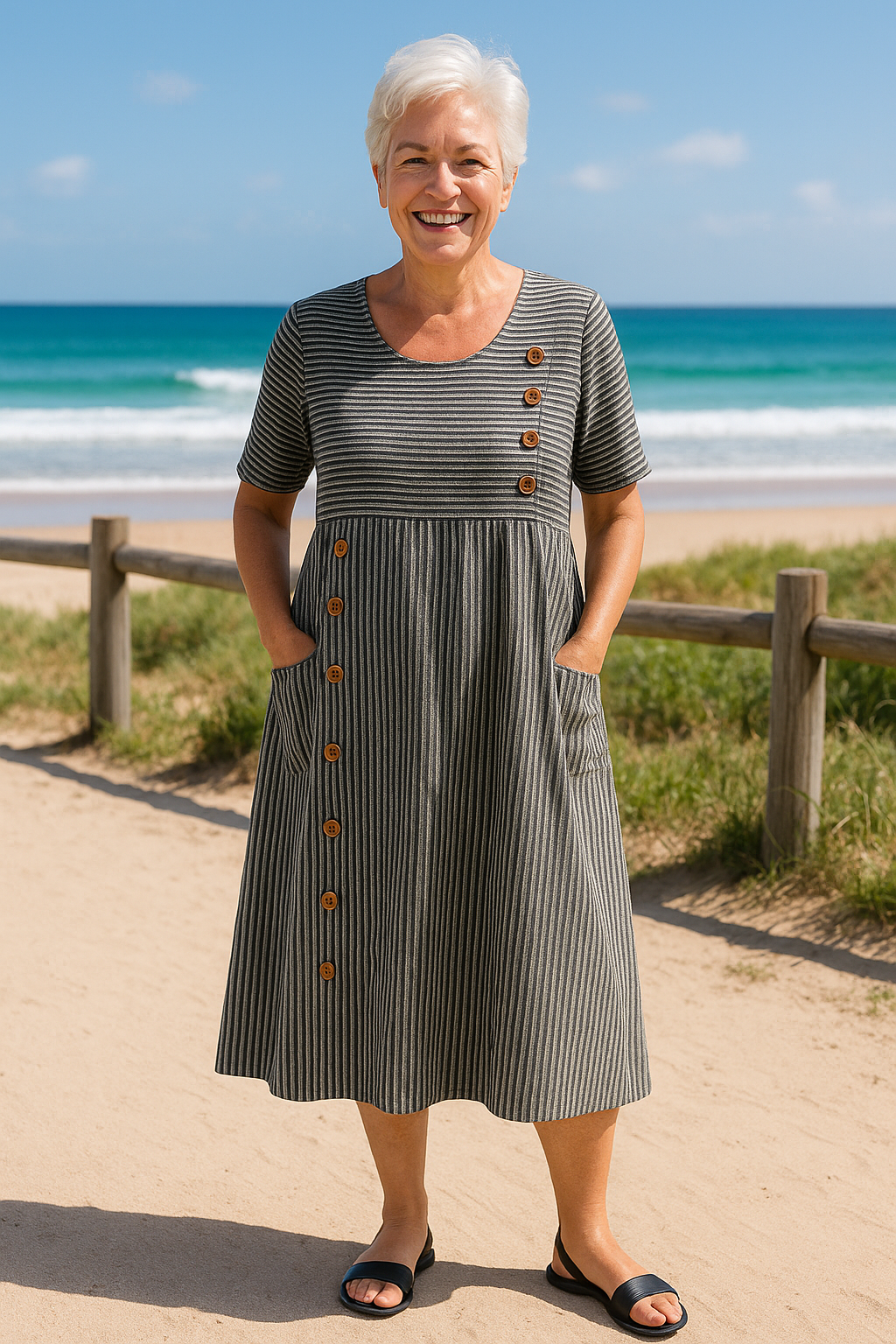 Angela | Striped Midi Dress