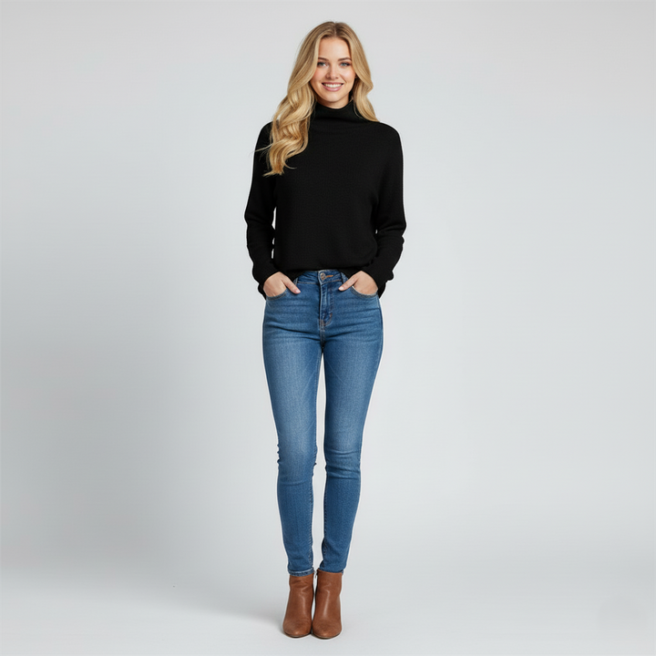 Women’s Knitwear - High Neck Pullover - Soft Long Sleeve Inner Layer