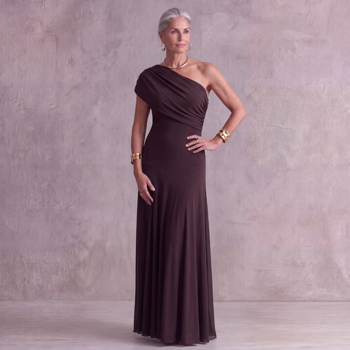Ida pleated one-Shoulder summer long dress