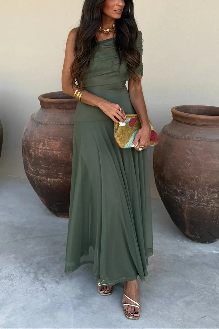 Ida pleated one-Shoulder summer long dress