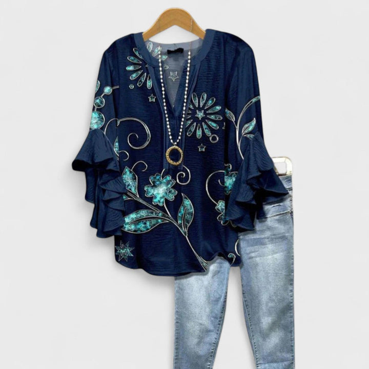 Cordelia Women’s Printed Blouse with Ruffled Sleeves