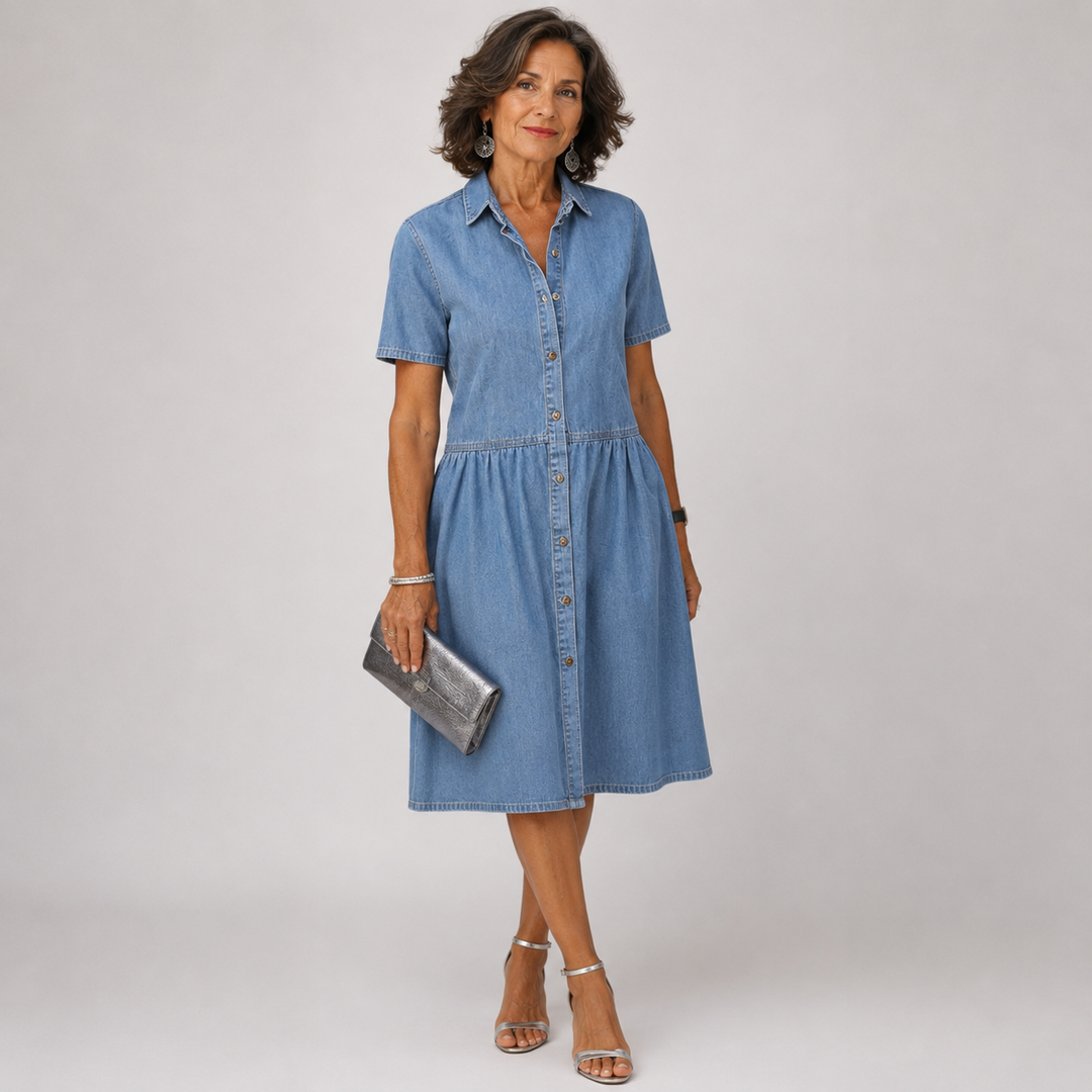 Marlina Button-Front Chambray Dress