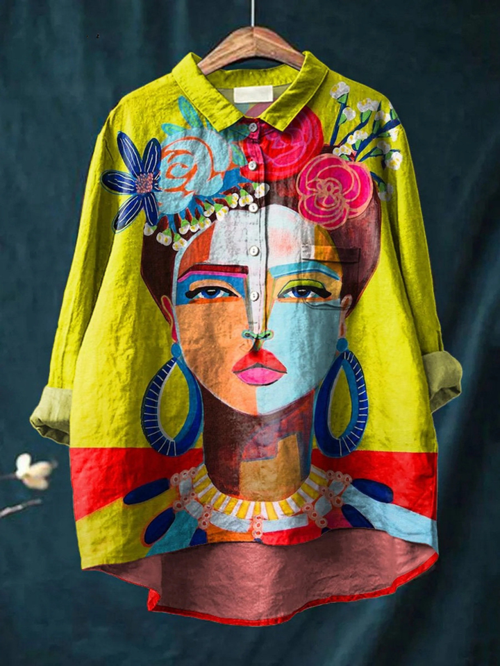 Amber Oil Painting Freda Portrait Art Printed Women's Casual Shirt