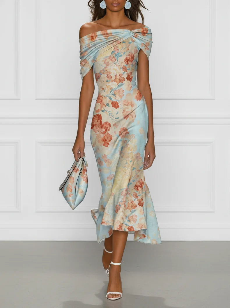 Vittoria Midi Floral Pattern Mermaid Dress