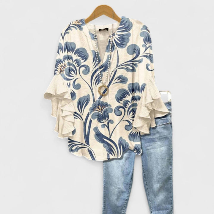 Cordelia Women’s Printed Blouse with Ruffled Sleeves