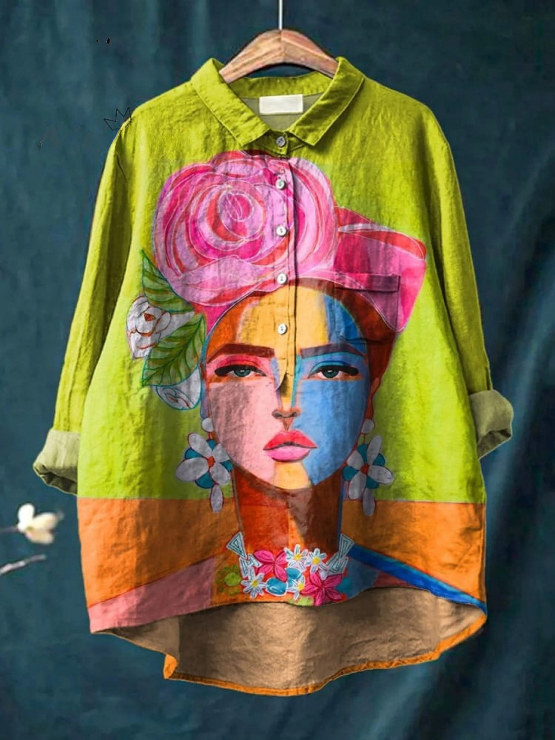 Amber Oil Painting Freda Portrait Art Printed Women's Casual Shirt