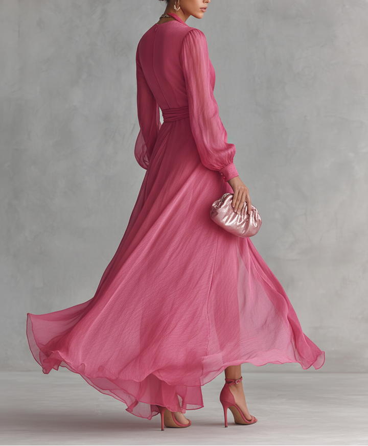 June | Elegant Pearl V-Neck Maxi Dress