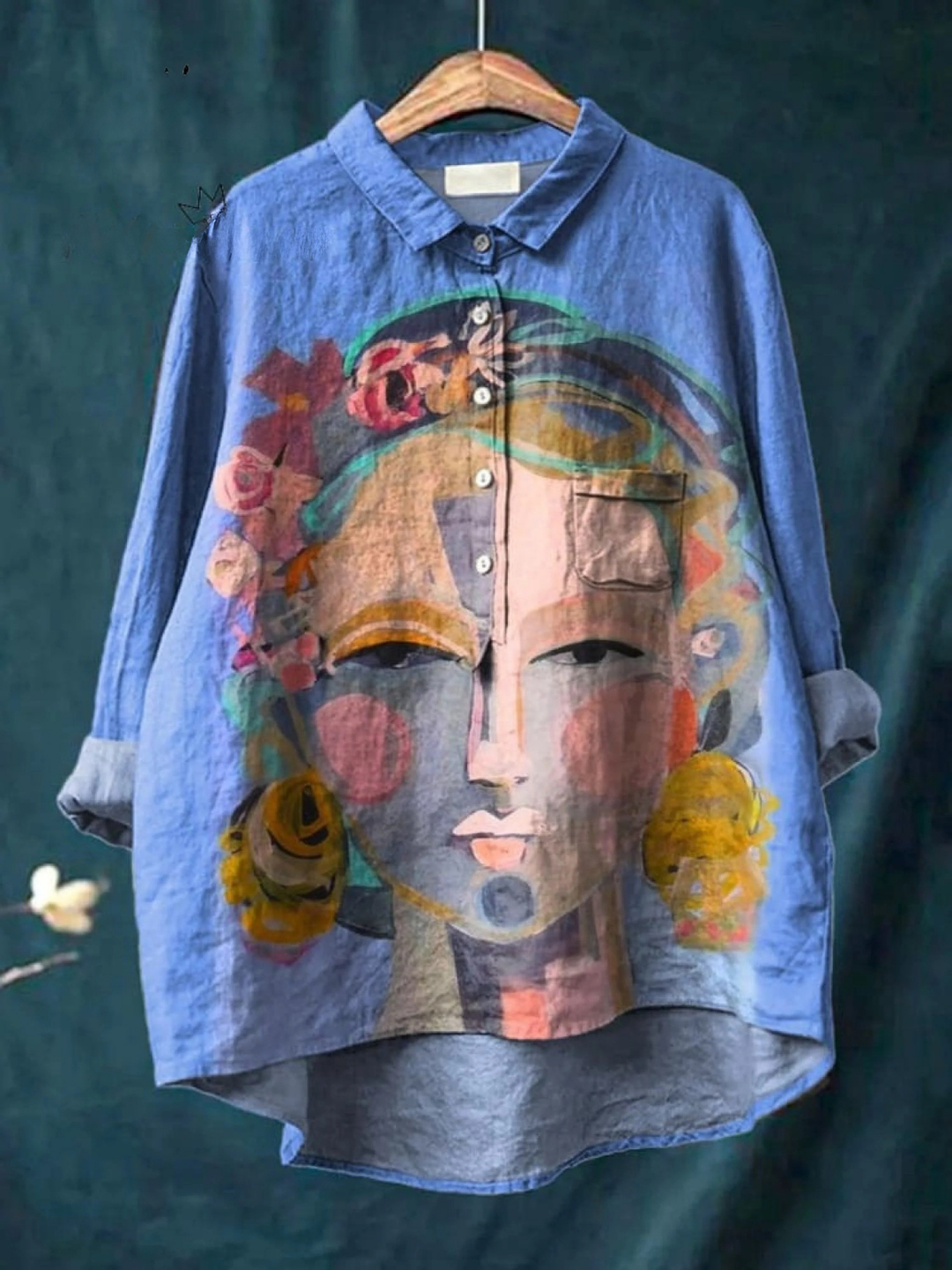 Amber Oil Painting Freda Portrait Art Printed Women's Casual Shirt