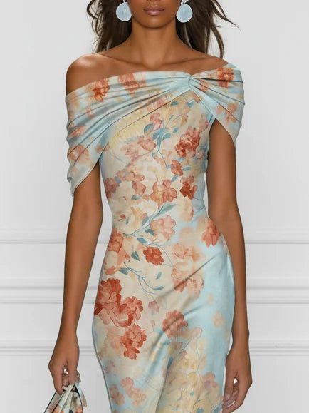 Vittoria Midi Floral Pattern Mermaid Dress