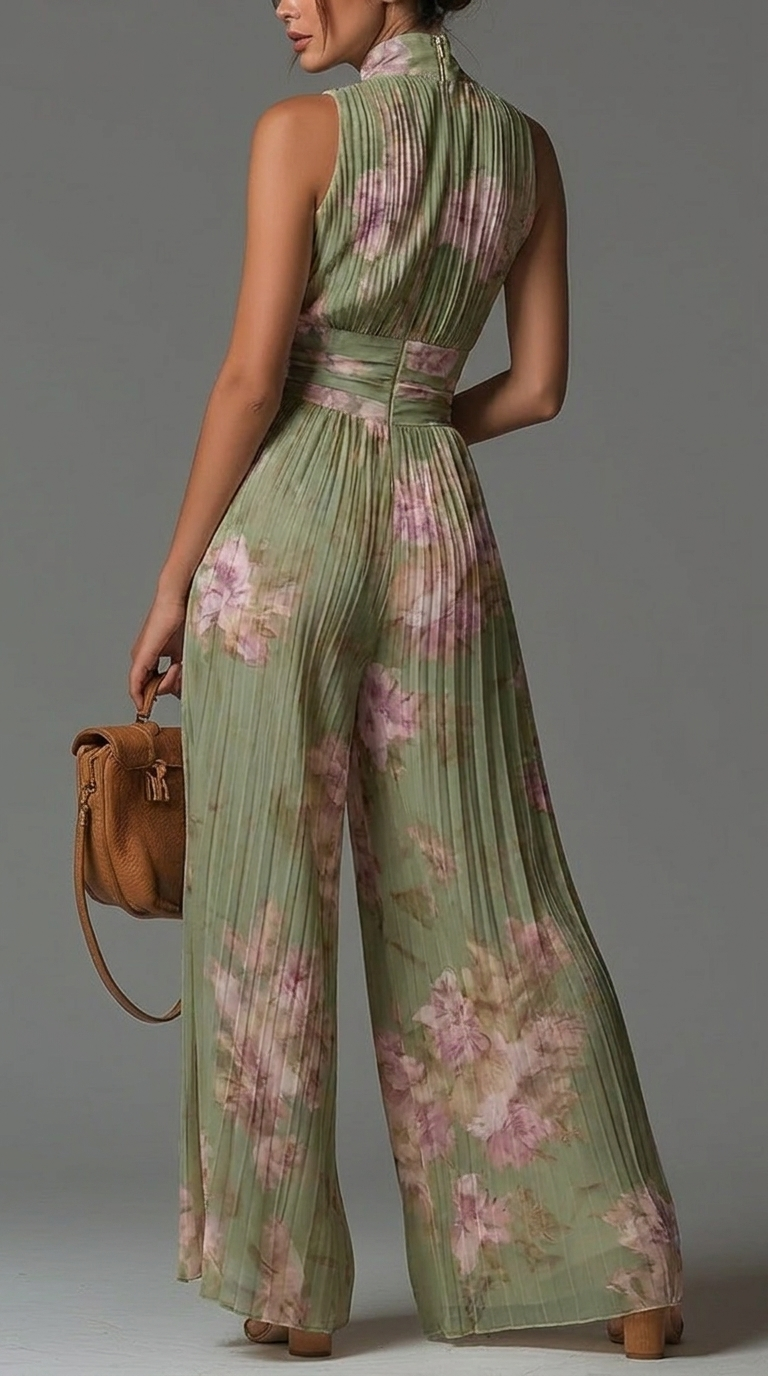 Lilly Pleated Florar Chiffon Jumpsuit