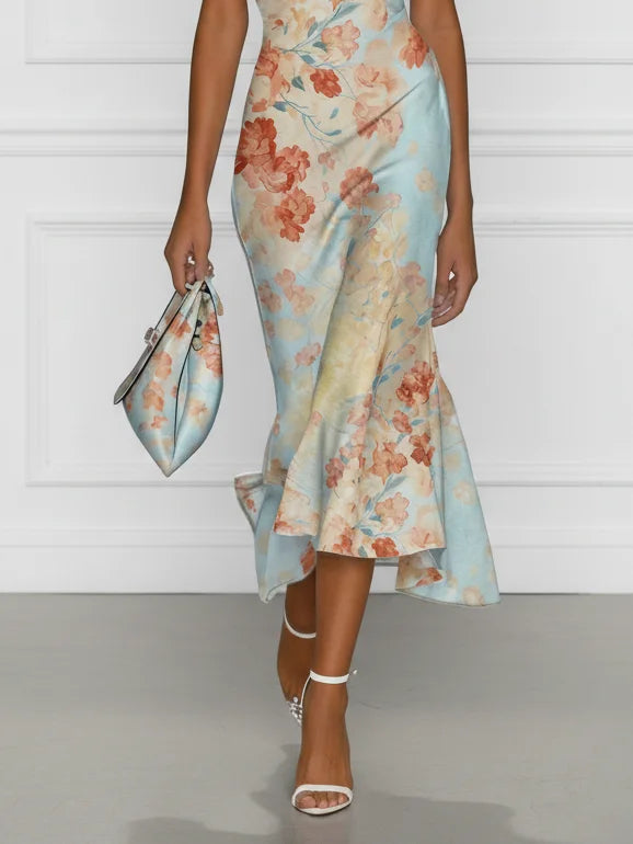 Vittoria Midi Floral Pattern Mermaid Dress