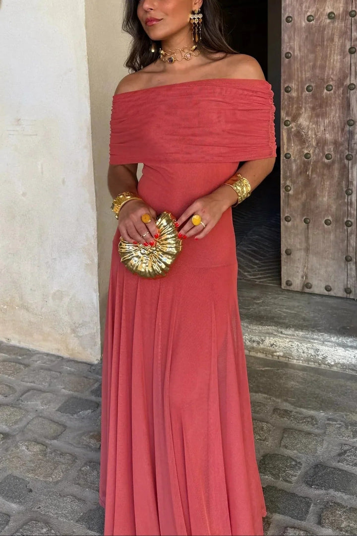 Ida pleated one-Shoulder summer long dress