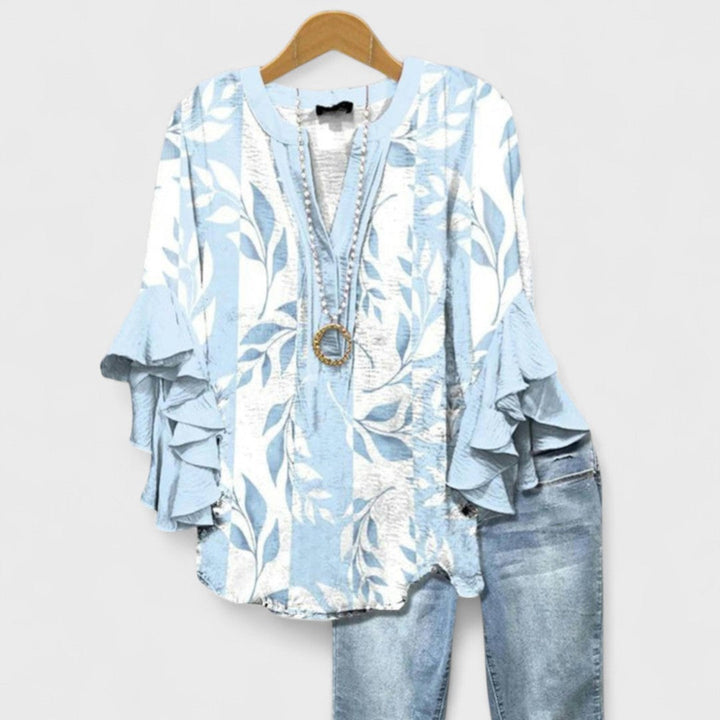 Cordelia Women’s Printed Blouse with Ruffled Sleeves