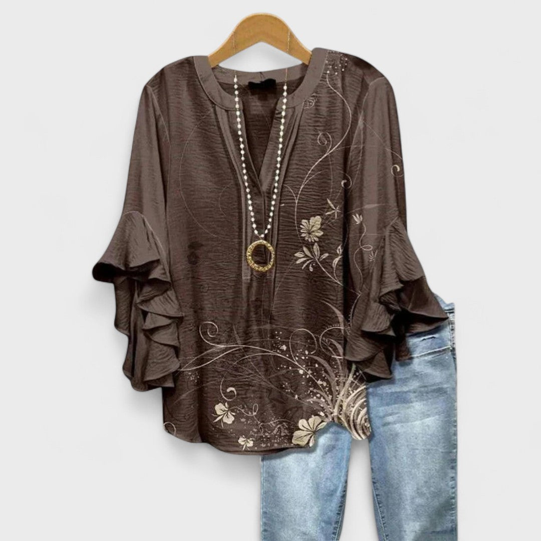Cordelia Women’s Printed Blouse with Ruffled Sleeves