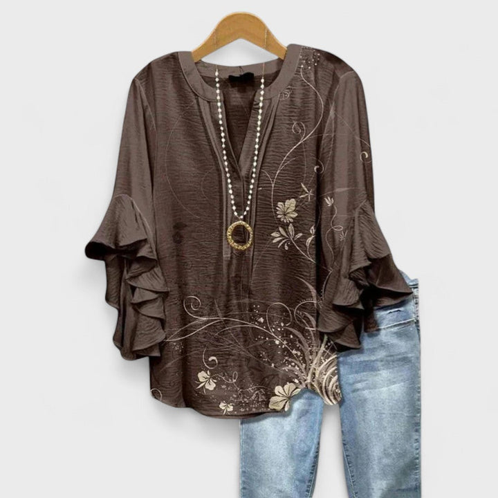 Cordelia Women’s Printed Blouse with Ruffled Sleeves