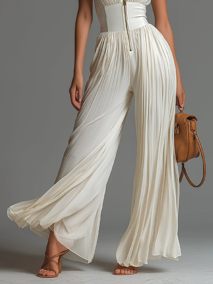Sofia Jumpsuit White Pleated Chiffon