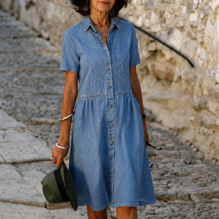 Marlina Button-Front Chambray Dress