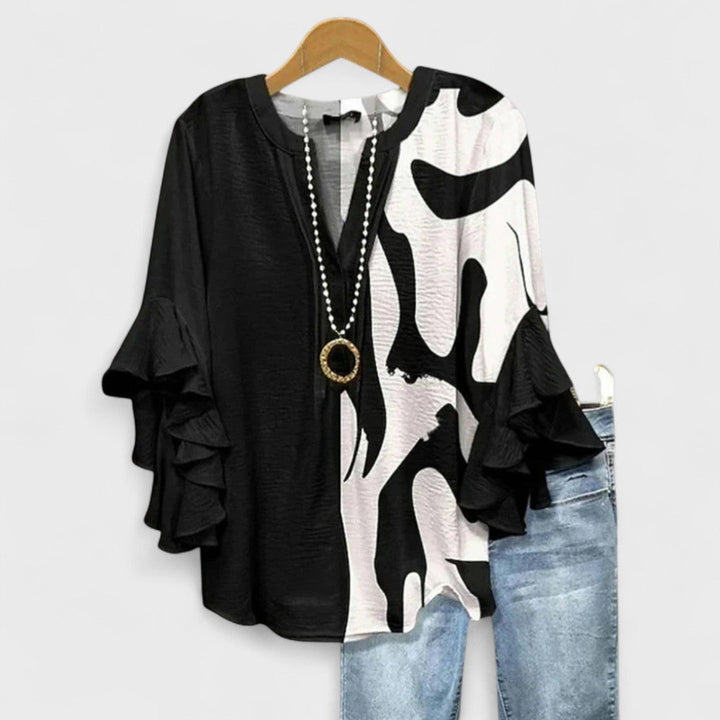 Cordelia Women’s Printed Blouse with Ruffled Sleeves