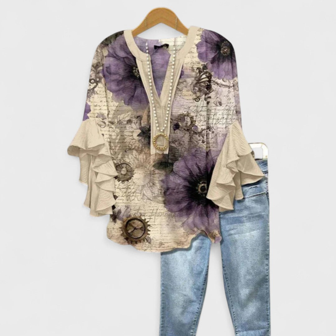 Cordelia Women’s Printed Blouse with Ruffled Sleeves