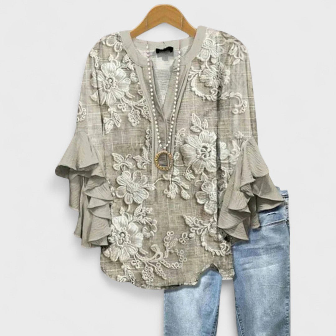 Cordelia Women’s Printed Blouse with Ruffled Sleeves