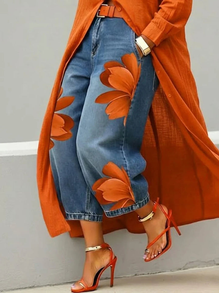 Analie Linen Shirt Dress and Floral Jeans Set