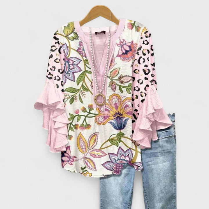 Cordelia Women’s Printed Blouse with Ruffled Sleeves